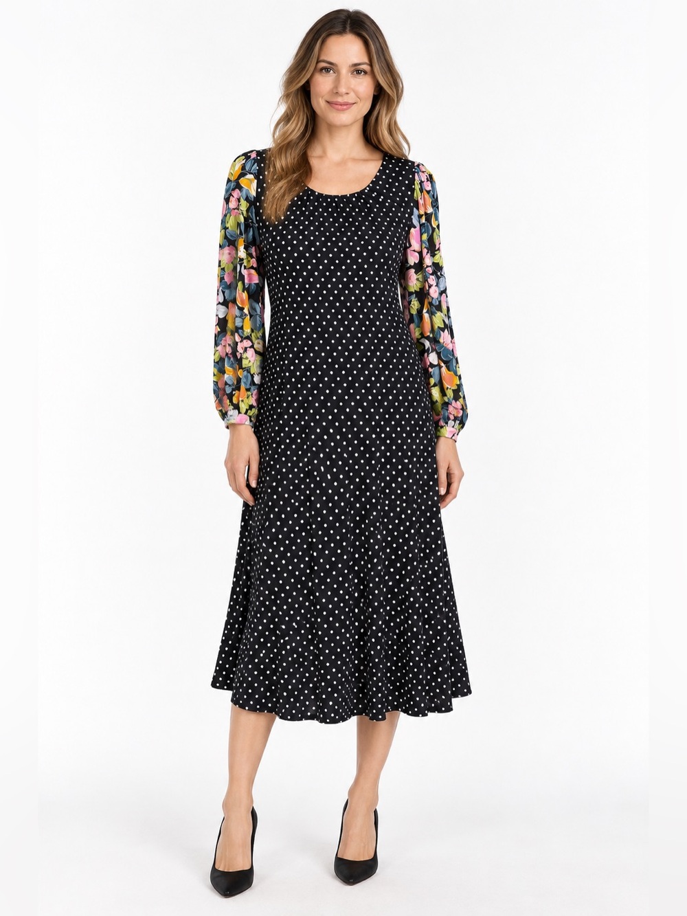 Maeve Anthropologie Sawyer Polka Dot Floral Sleeve Midi Dress Small Boho Chic